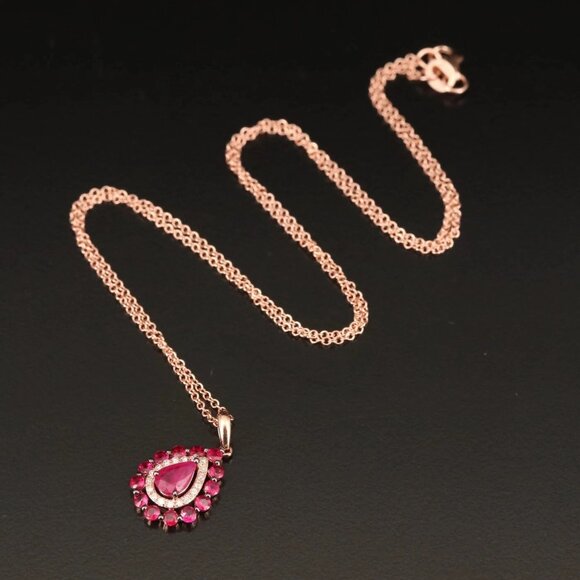 Certified + Warranty / NEW / EFFY Ruby & Diamond Necklace / 14K - Picture 4 of 7